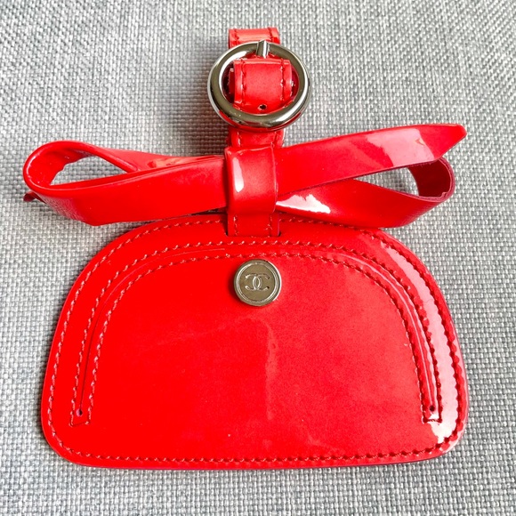 Chanel Red Patent Leather Luggage Tag / Bag Charm - Picture 2 of 3